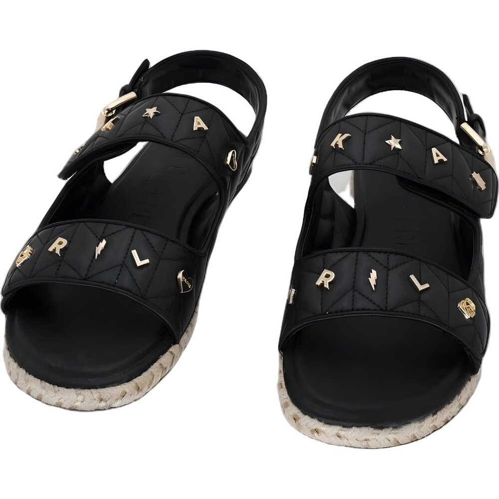 Black Quilted Logo Stud Espadrille Sandals - Unknown Brand - Picture 5 of 6